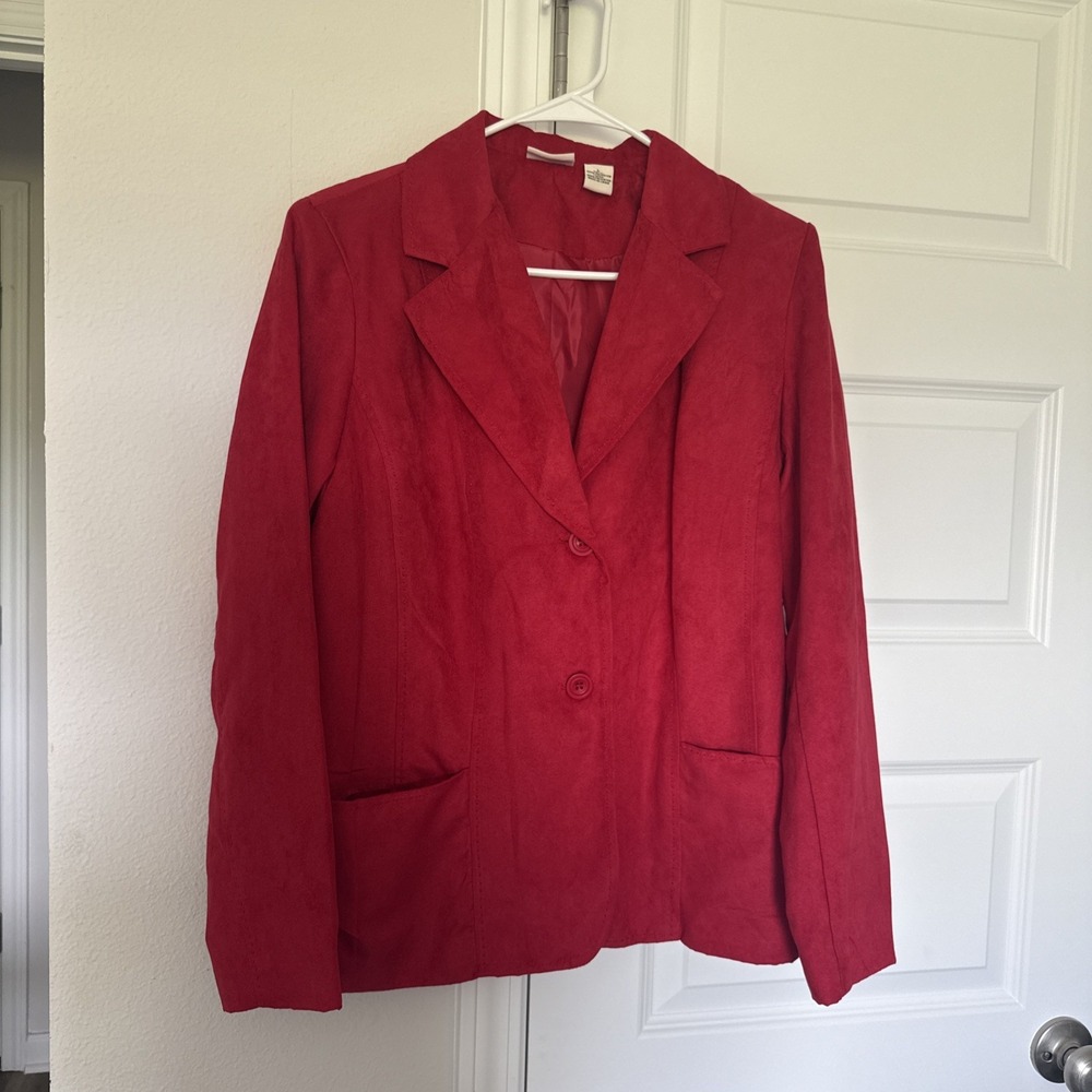 NWT KIM ROGERS RED Jacket - Size LARGE- Faux leather&suede career jacket.
